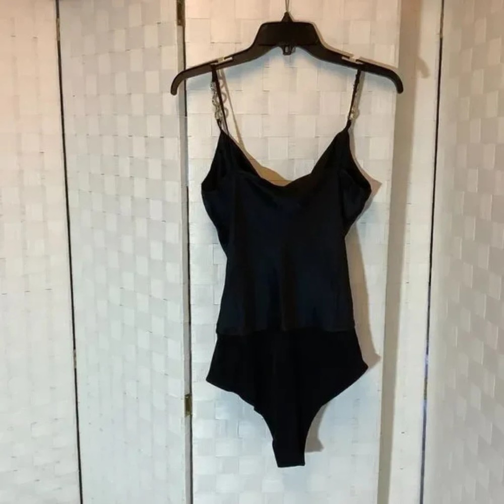 NWT River Island black satin sleeveless bodysuit size 4